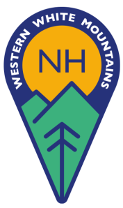 Logo with green mountains, sun, and 'NH' text, labeled 'Western White Mountains'.