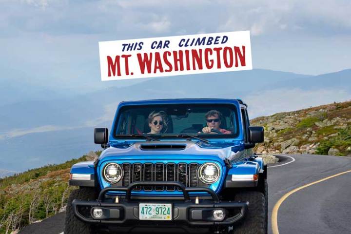 a car driving up the mt washington auto road