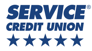 Blue Service Credit Union logo with five stars below.