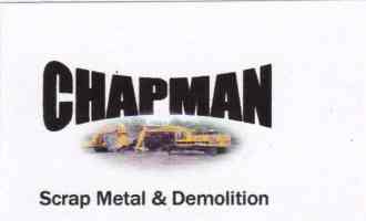 Chapman logo with machinery image, text: Scrap Metal & Demolition.