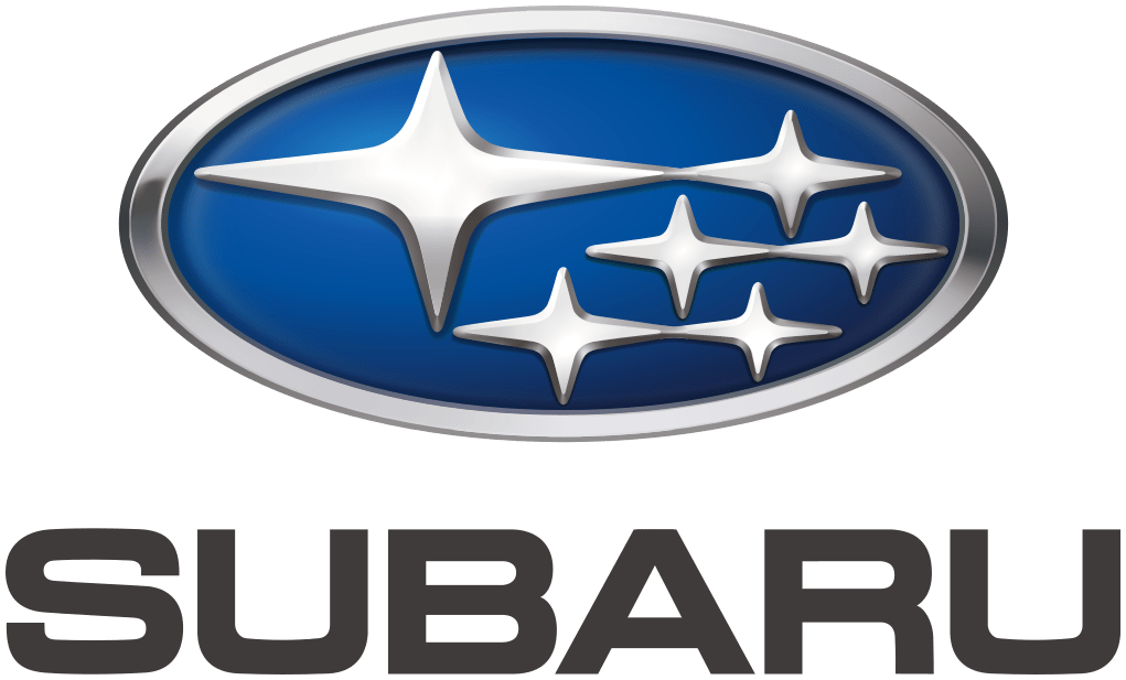 Subaru logo with six stars on blue oval above the brand name in bold letters.